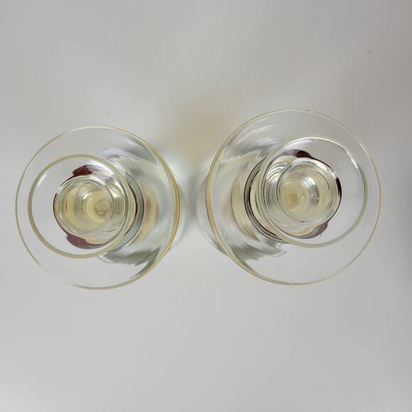 VINTAGE Mid Century Modern Candle Sticks Yellow & Clear Glass Holder Set of 2 - Picture 11 of 16